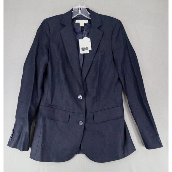 New Michael Kors Womens Size 2 Linen Blazer Jacket Midnight Blue Dark - Picture 1 of 7